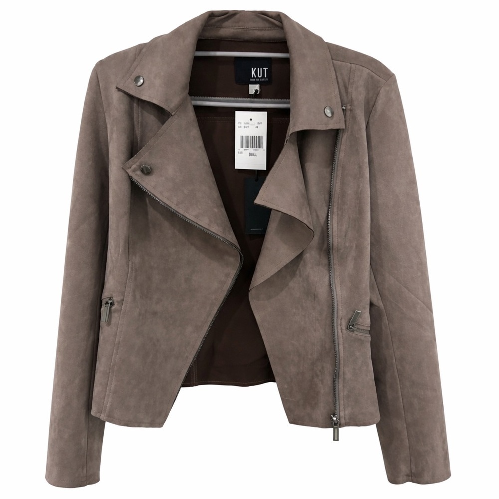 KUT From The Kloth Faux Suede Moto Jacket Taupe NWT Size Small